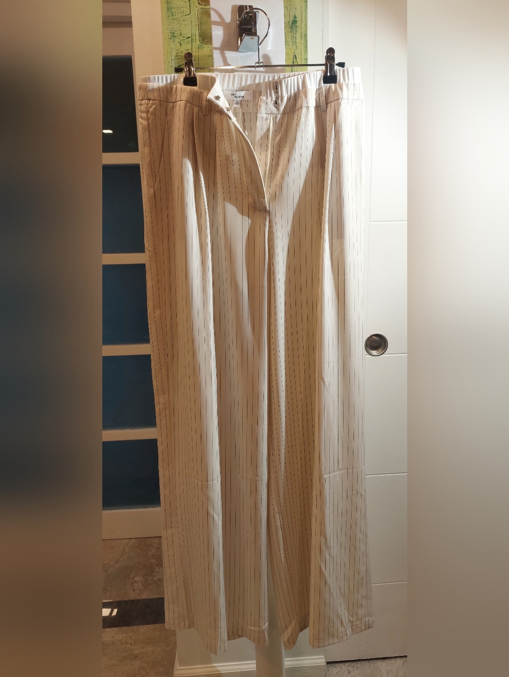 Women  Cream Pinstripe Wide-Leg Pants